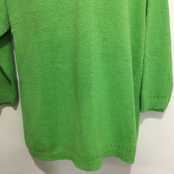 Venezia 14/16 Apple Green V-Neck Ramie Cotton Pullover Sweater 3/4 Sleeves - Picture 3 of 5